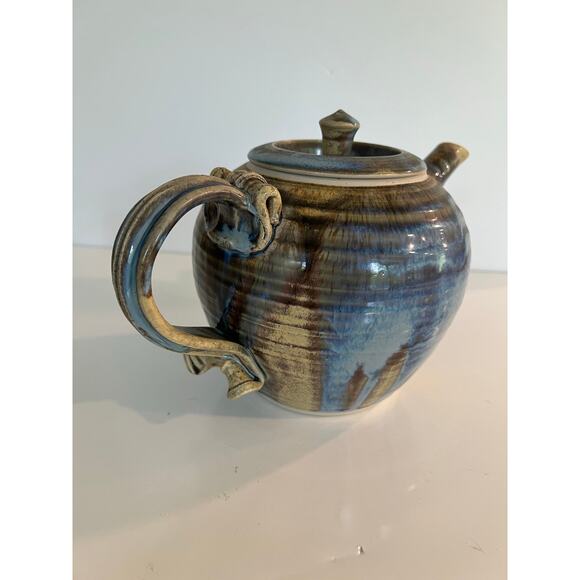 Rare Vintage Richard Sanderson Toad Hill Pottery NH Blue and Brown Teapot JL - Picture 4 of 11